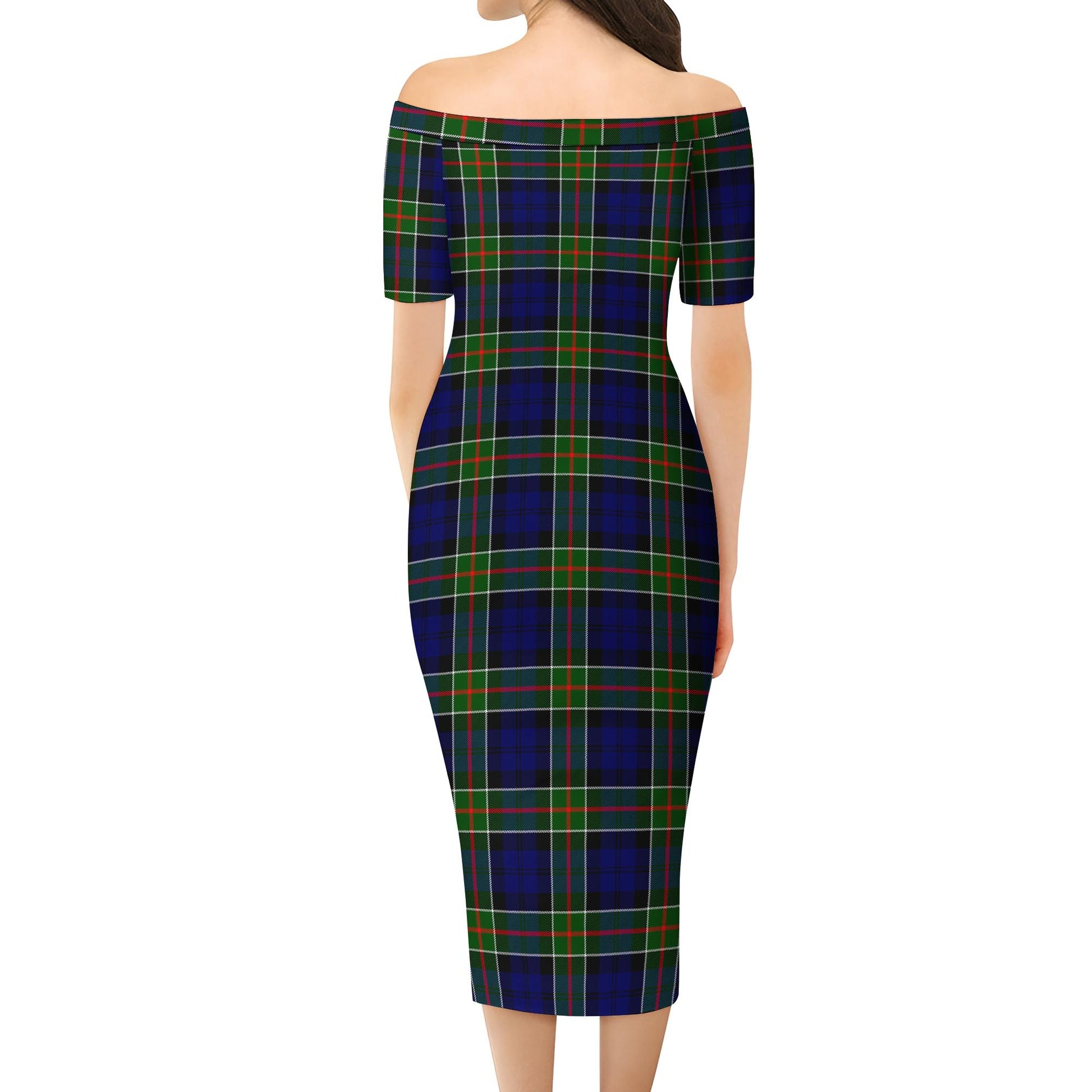 Colquhoun Modern Tartan Off Shoulder Lady Dress - Tartanvibesclothing