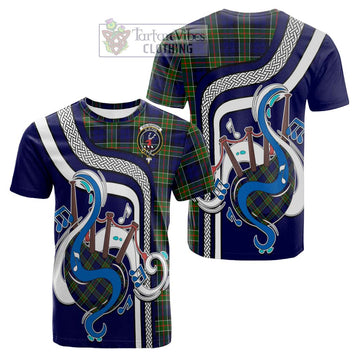 Colquhoun Tartan Cotton T-shirt with Epic Bagpipe Style