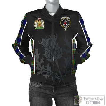 Colquhoun Tartan Bomber Jacket with Family Crest and Scottish Thistle Vibes Sport Style