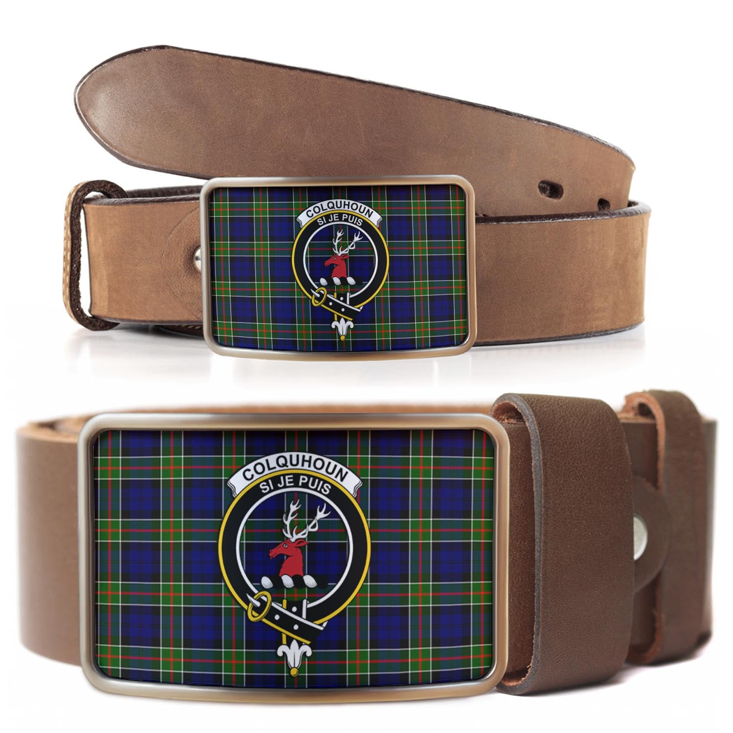 Colquhoun Tartan Belt Buckles with Family Crest - Tartan Vibes Clothing