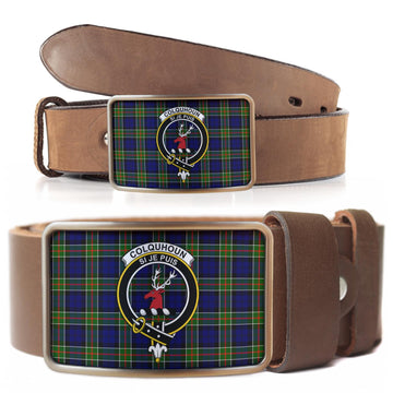 Colquhoun Tartan Belt Buckles with Family Crest