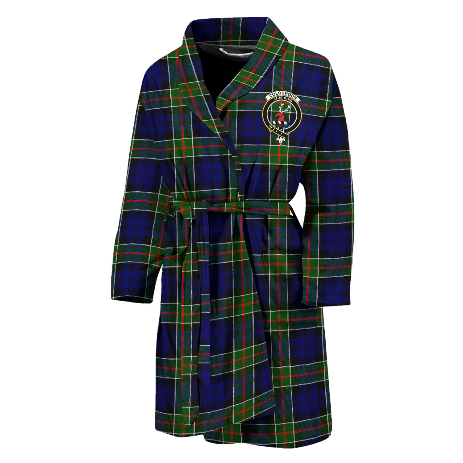 Colquhoun Tartan Bathrobe with Family Crest Unisex M - Tartan Vibes Clothing