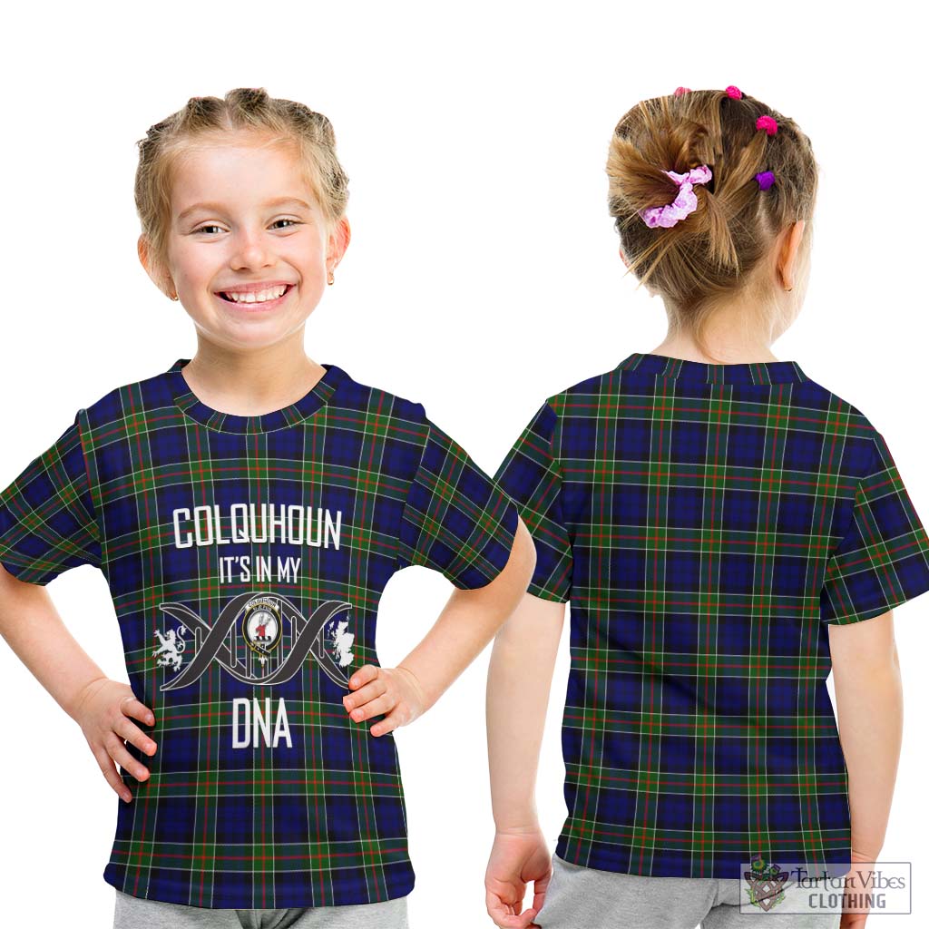 Tartan Vibes Clothing Colquhoun Modern Tartan Kid T-Shirt with Family Crest DNA In Me Style