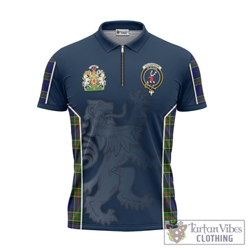 Colquhoun Tartan Zipper Polo Shirt with Family Crest and Lion Rampant Vibes Sport Style