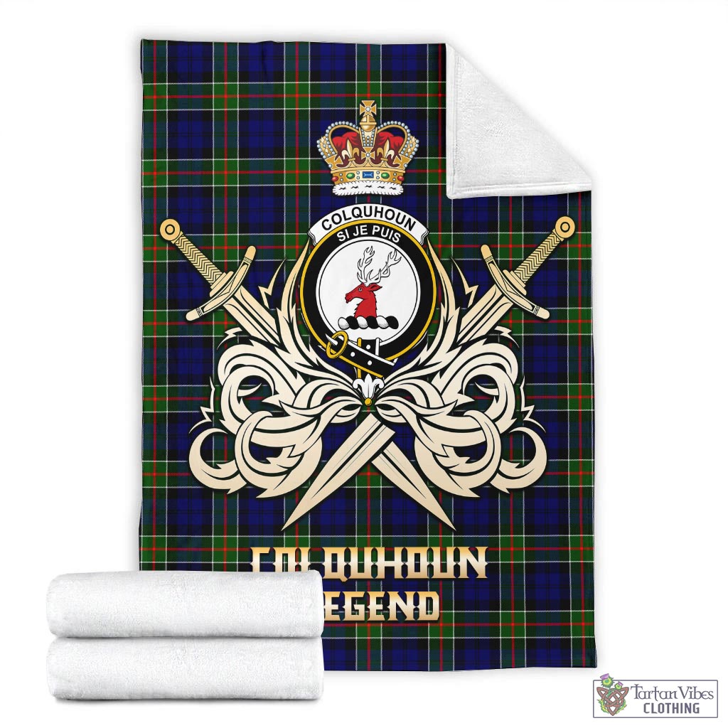 Tartan Vibes Clothing Colquhoun Modern Tartan Blanket with Clan Crest and the Golden Sword of Courageous Legacy