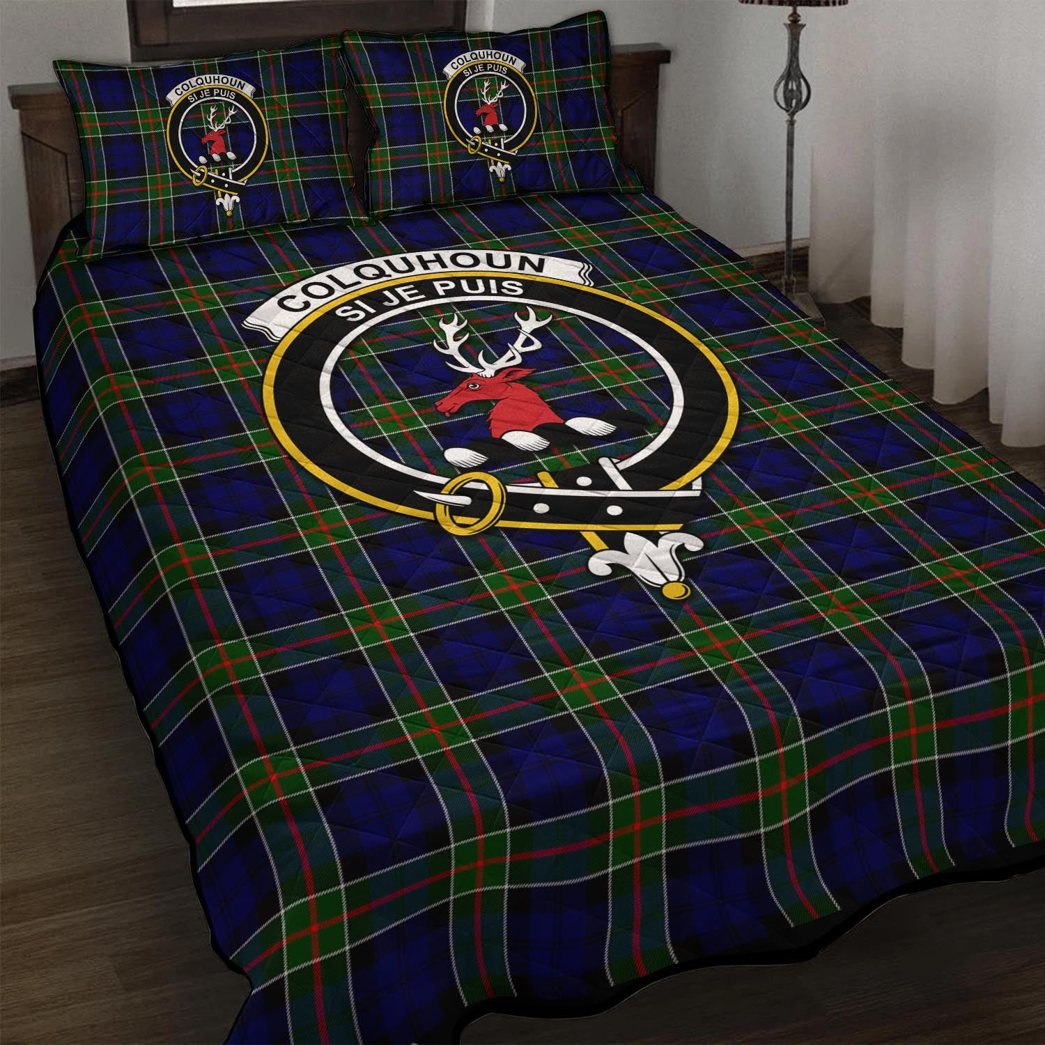 Colquhoun Tartan Quilt Bed Set with Family Crest - Tartan Vibes Clothing