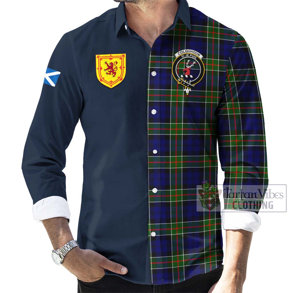 Tartan Vibes Clothing Colquhoun Modern Tartan Long Sleeve Button Shirt with Scottish Lion Royal Arm Half Style