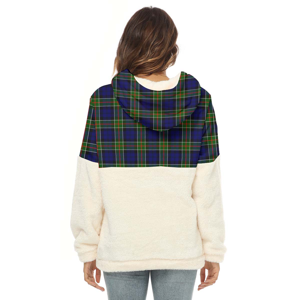 Colquhoun Tartan Women's Borg Fleece Hoodie With Half Zip with Family Crest - Tartan Vibes Clothing