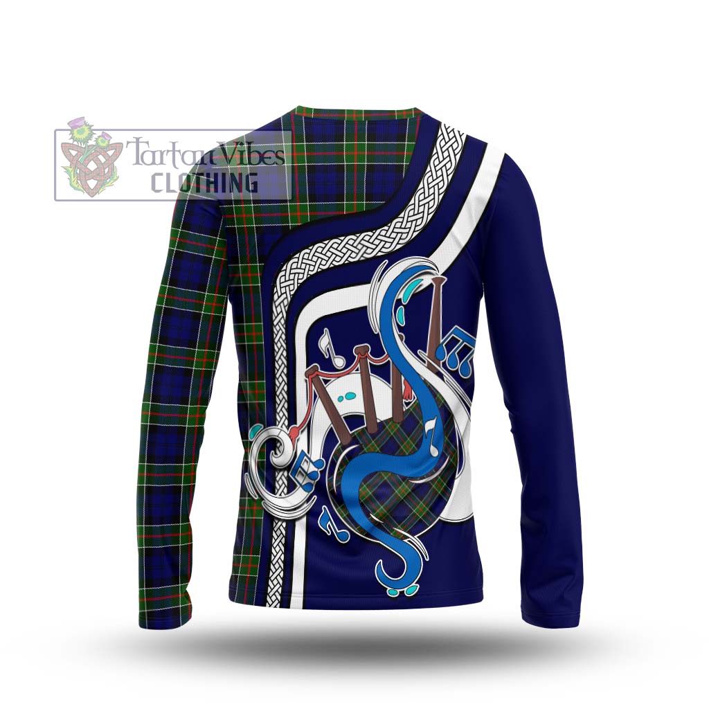 Tartan Vibes Clothing Colquhoun Modern Tartan Long Sleeve T-Shirt with Epic Bagpipe Style