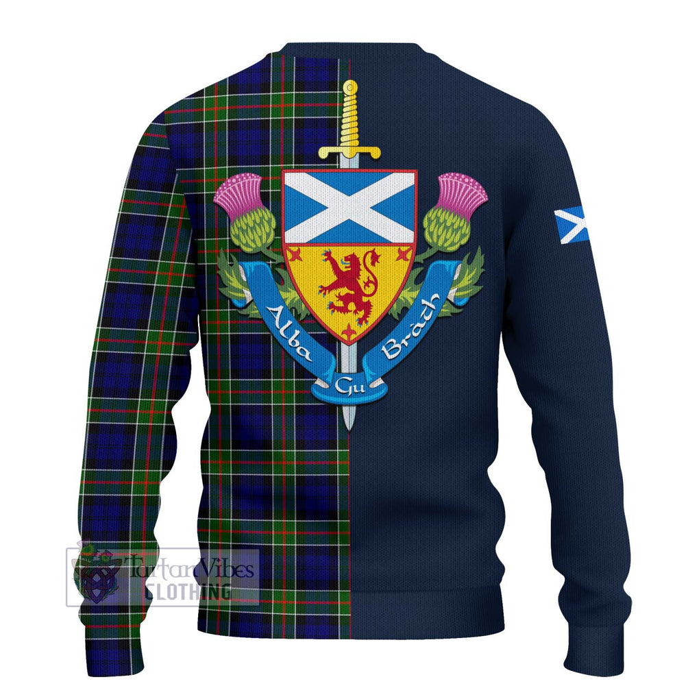 Tartan Vibes Clothing Colquhoun Modern Tartan Knitted Sweater with Scottish Lion Royal Arm Half Style