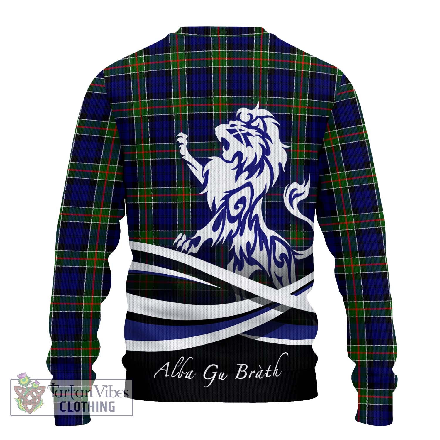 Tartan Vibes Clothing Colquhoun Modern Tartan Knitted Sweater with Alba Gu Brath Regal Lion Emblem