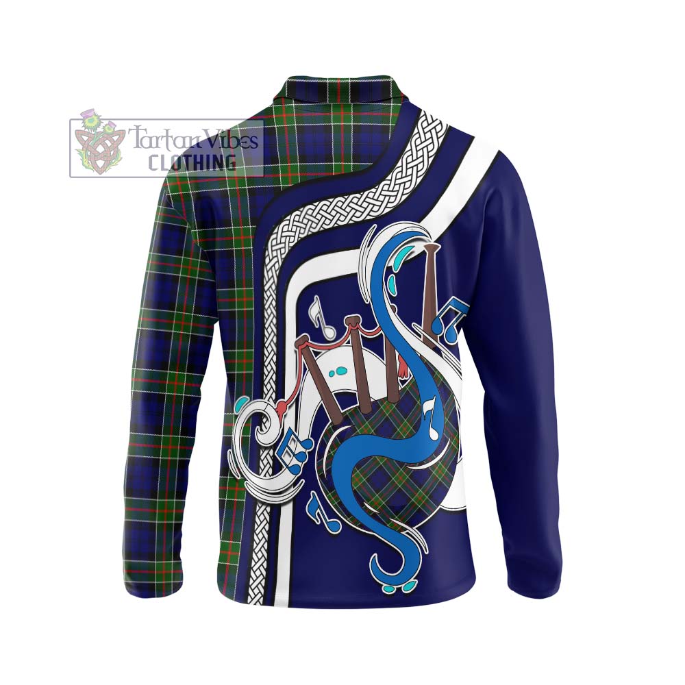 Tartan Vibes Clothing Colquhoun Modern Tartan Long Sleeve Polo Shirt with Epic Bagpipe Style