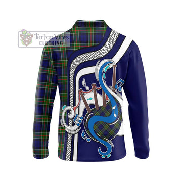 Colquhoun Tartan Long Sleeve Polo Shirt with Epic Bagpipe Style