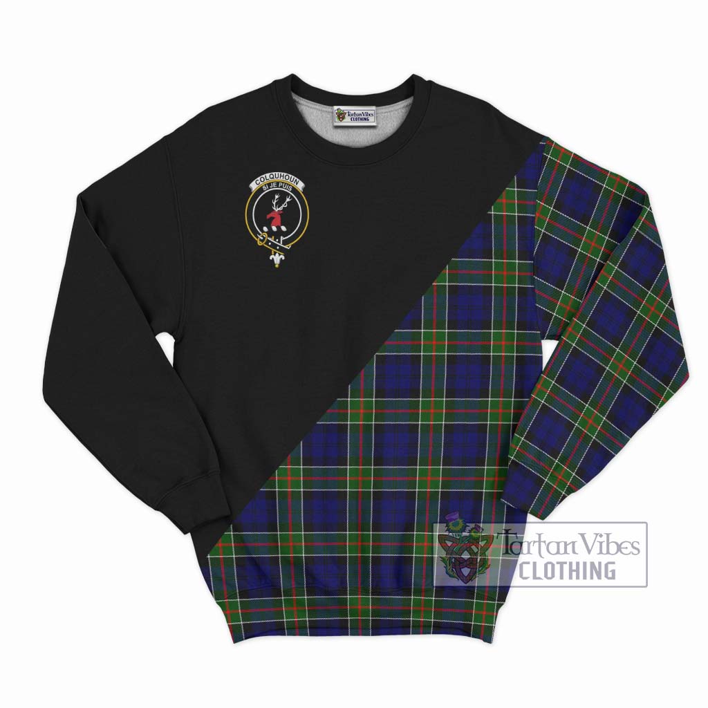 Tartan Vibes Clothing Colquhoun Modern Tartan Sweatshirt with Family Crest and Military Logo Style