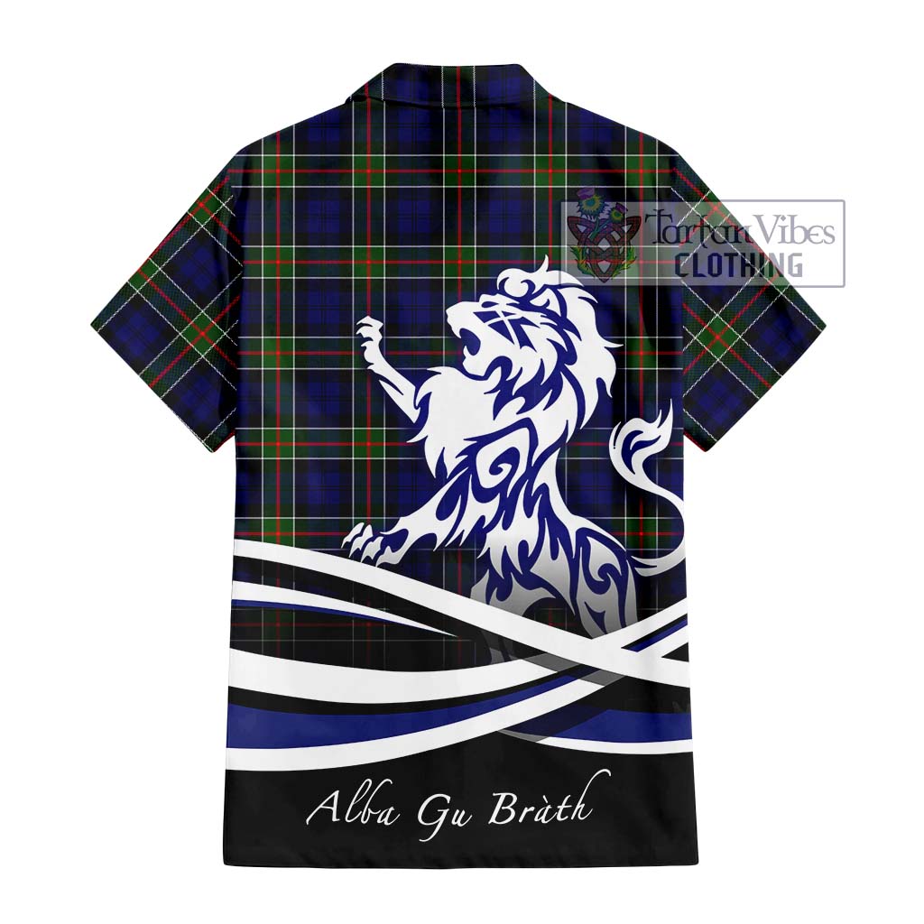 Tartan Vibes Clothing Colquhoun Modern Tartan Short Sleeve Button Shirt with Alba Gu Brath Regal Lion Emblem