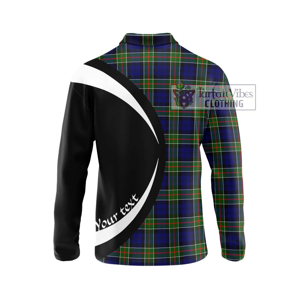 Colquhoun Tartan Long Sleeve Polo Shirt with Family Crest Circle Style - Tartan Vibes Clothing