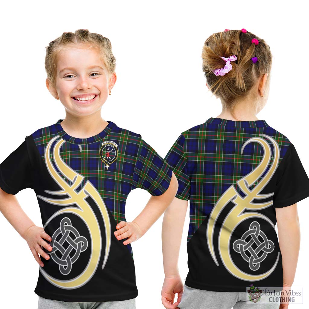 Colquhoun Tartan Kid T-Shirt with Family Crest and Celtic Symbol Style - Tartan Vibes Clothing