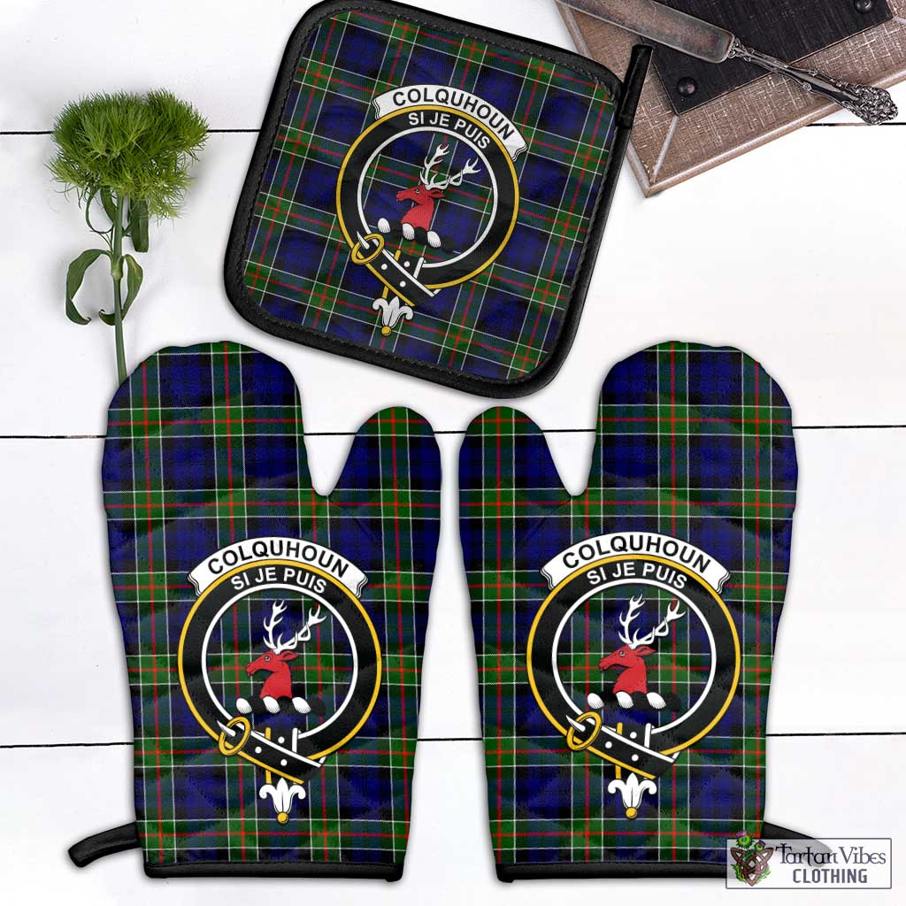 Tartan Vibes Clothing Colquhoun Modern Tartan Combo Oven Mitt & Pot-Holder with Family Crest