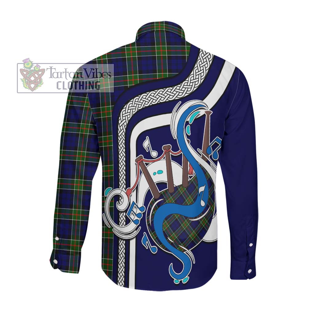 Tartan Vibes Clothing Colquhoun Modern Tartan Long Sleeve Button Shirt with Epic Bagpipe Style