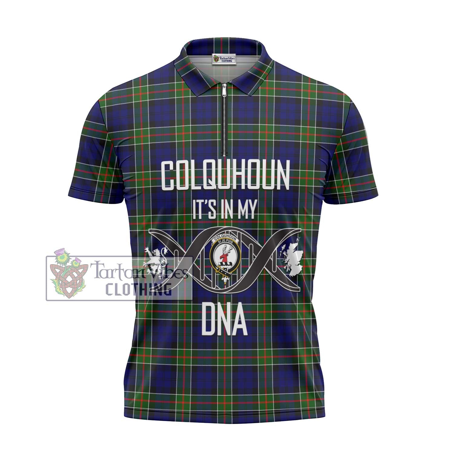 Tartan Vibes Clothing Colquhoun Modern Tartan Zipper Polo Shirt with Family Crest DNA In Me Style