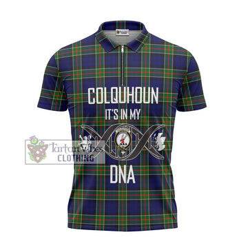 Colquhoun Tartan Zipper Polo Shirt with Family Crest DNA In Me Style