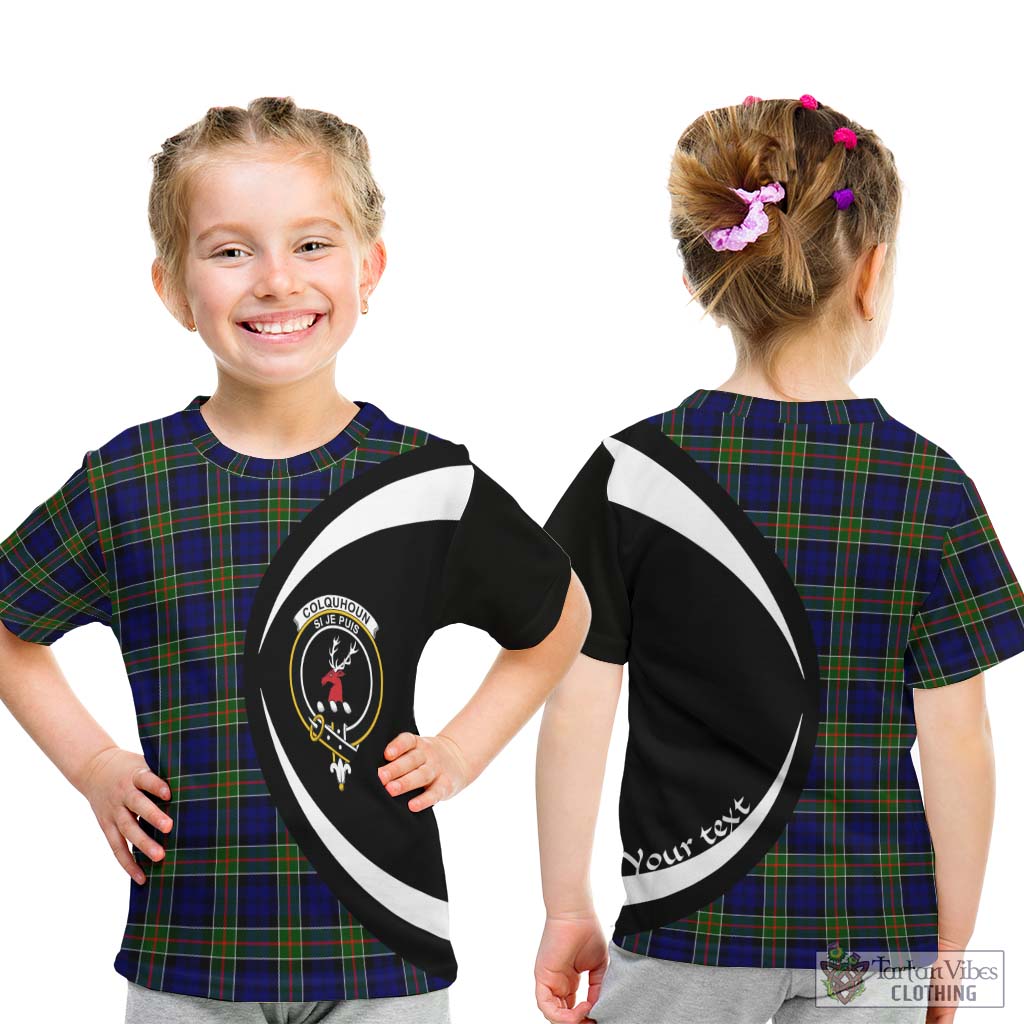 Tartan Vibes Clothing Colquhoun Modern Tartan Kid T-Shirt with Family Crest Circle Style