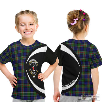 Colquhoun Modern Tartan Kid T-Shirt with Family Crest Circle Style