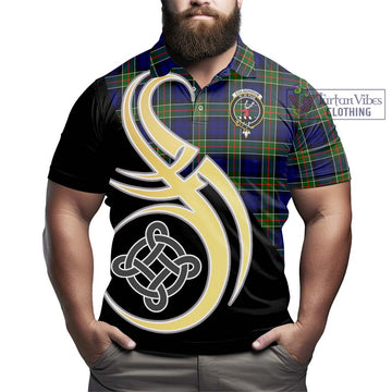 Colquhoun Modern Tartan Polo Shirt with Family Crest and Celtic Symbol Style
