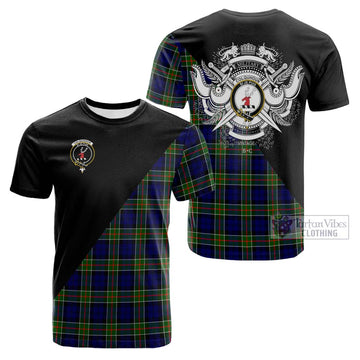 Colquhoun Tartan Cotton T-shirt with Family Crest and Military Logo Style