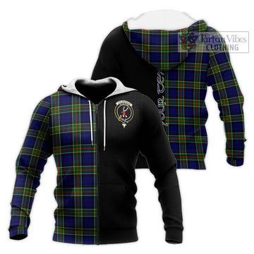 Colquhoun Tartan Knitted Hoodie with Family Crest and Half Of Me Style