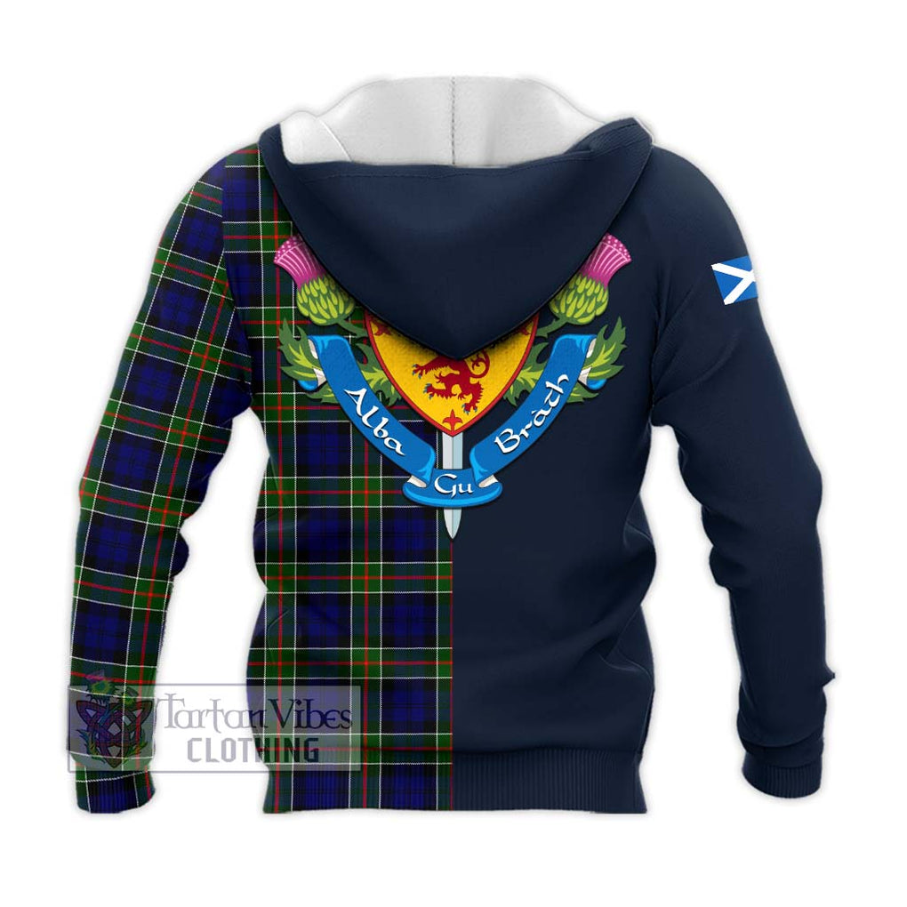 Tartan Vibes Clothing Colquhoun Modern Tartan Knitted Hoodie with Scottish Lion Royal Arm Half Style