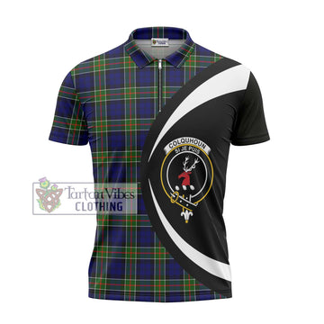 Colquhoun Tartan Zipper Polo Shirt with Family Crest Circle Style