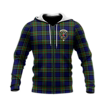 Colquhoun Tartan Knitted Hoodie with Family Crest