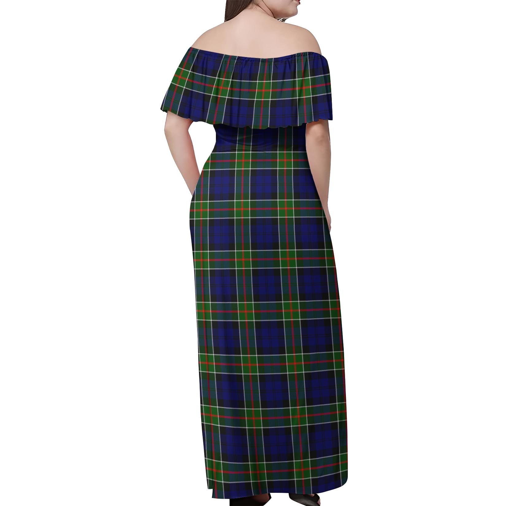 Colquhoun Modern Tartan Off Shoulder Long Dress - Tartanvibesclothing