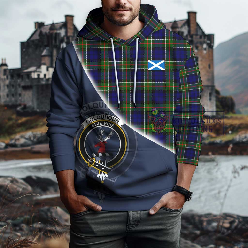 Tartan Vibes Clothing Colquhoun Modern Tartan Hoodie with Personalised National Flag and Family Crest Half Style