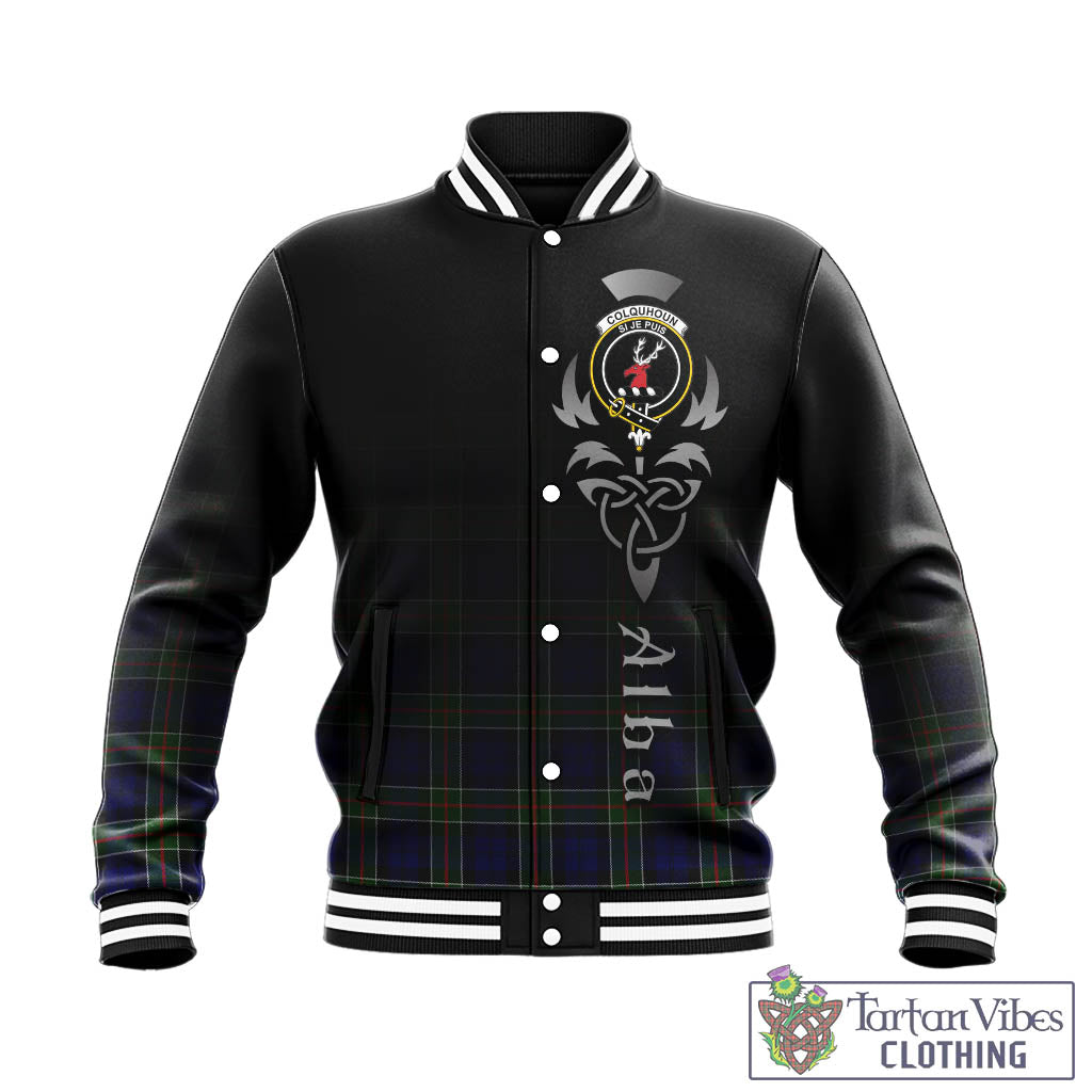 Tartan Vibes Clothing Colquhoun Modern Tartan Baseball Jacket Featuring Alba Gu Brath Family Crest Celtic Inspired