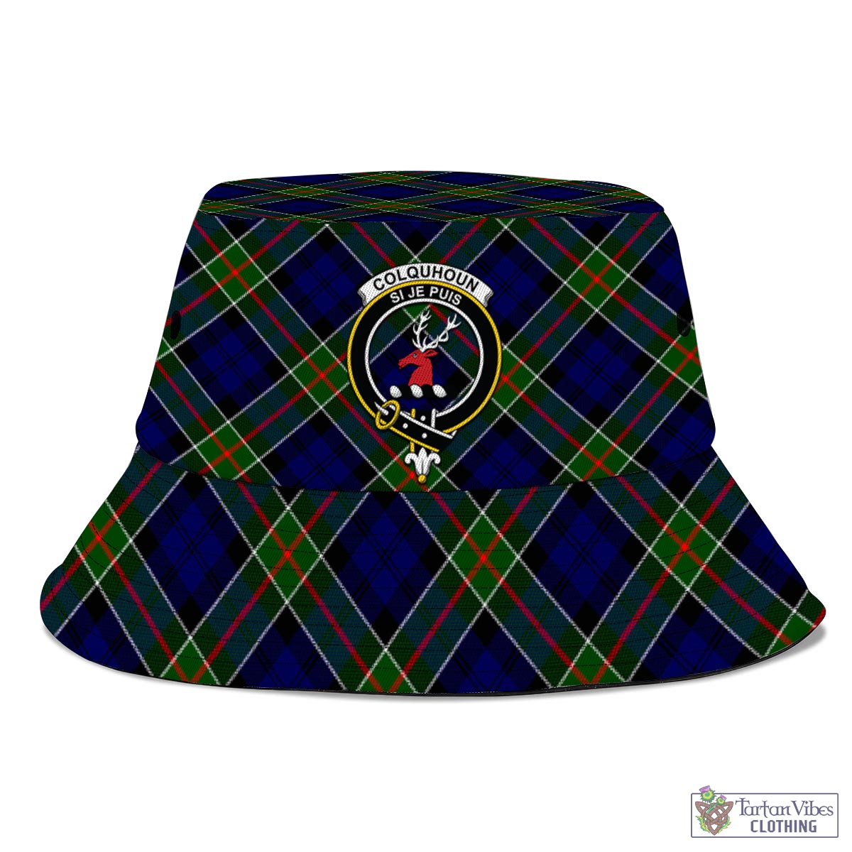 Tartan Vibes Clothing Colquhoun Modern Tartan Bucket Hat with Family Crest