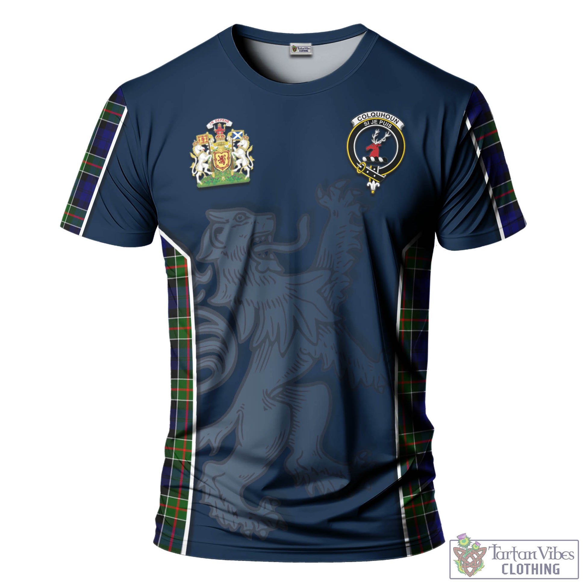 Tartan Vibes Clothing Colquhoun Modern Tartan T-Shirt with Family Crest and Lion Rampant Vibes Sport Style