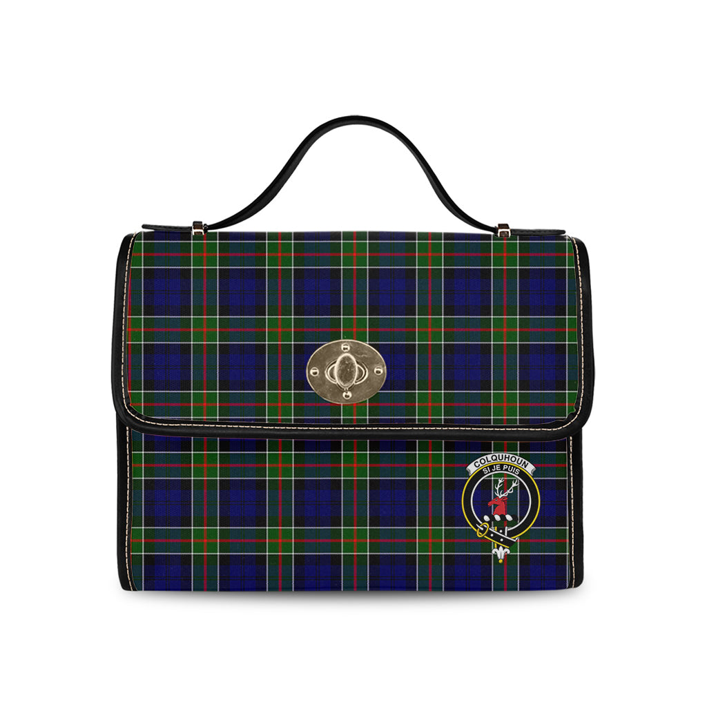 colquhoun-modern-tartan-leather-strap-waterproof-canvas-bag-with-family-crest