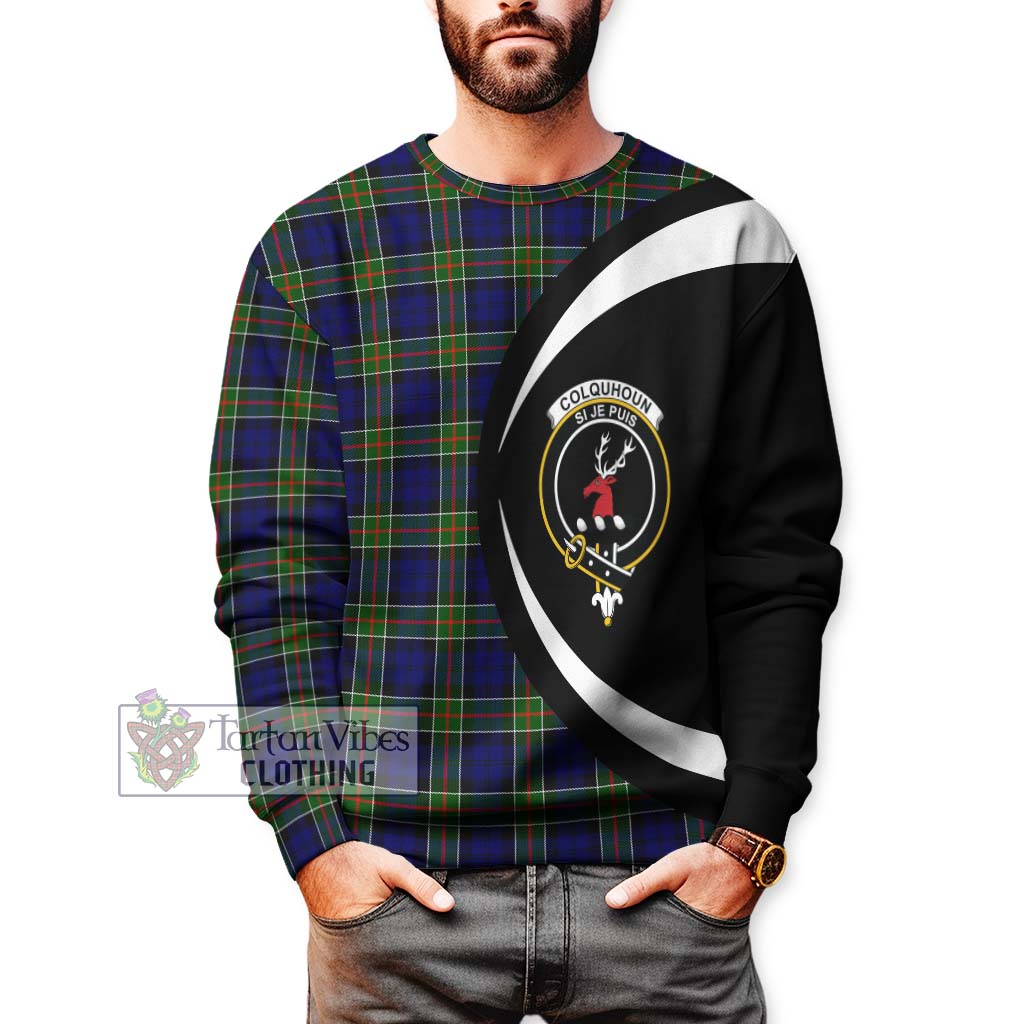 Colquhoun Tartan Sweatshirt with Family Crest Circle Style - Tartan Vibes Clothing