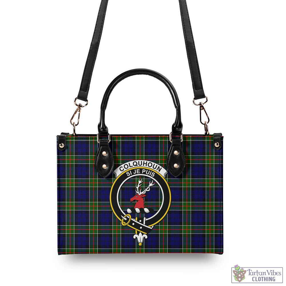 Tartan Vibes Clothing Colquhoun Modern Tartan Luxury Leather Handbags with Family Crest