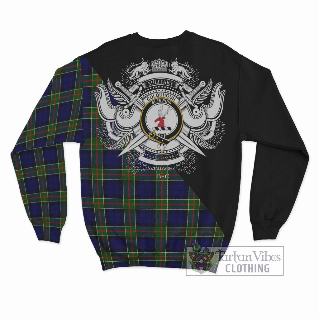 Tartan Vibes Clothing Colquhoun Modern Tartan Sweatshirt with Family Crest and Military Logo Style