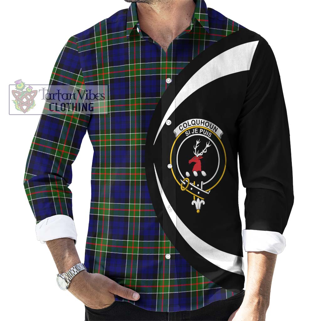 Tartan Vibes Clothing Colquhoun Modern Tartan Long Sleeve Button Up with Family Crest Circle Style