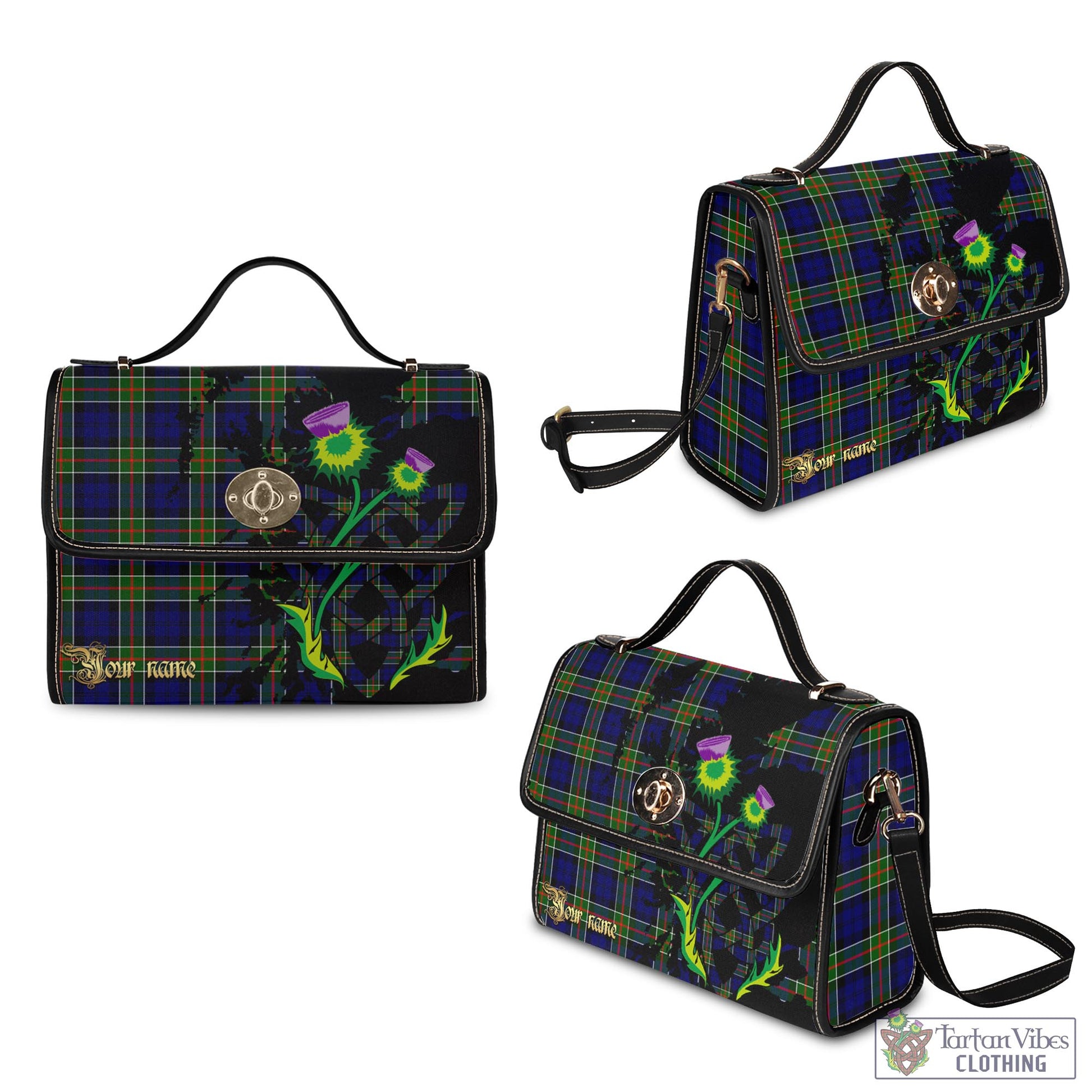 Tartan Vibes Clothing Colquhoun Modern Tartan Waterproof Canvas Bag with Scotland Map and Thistle Celtic Accents