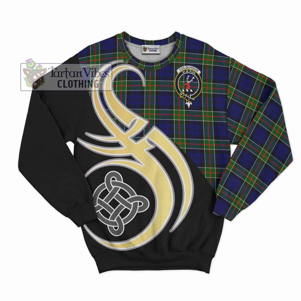 Colquhoun Tartan Sweatshirt with Family Crest and Celtic Symbol Style - Tartan Vibes Clothing