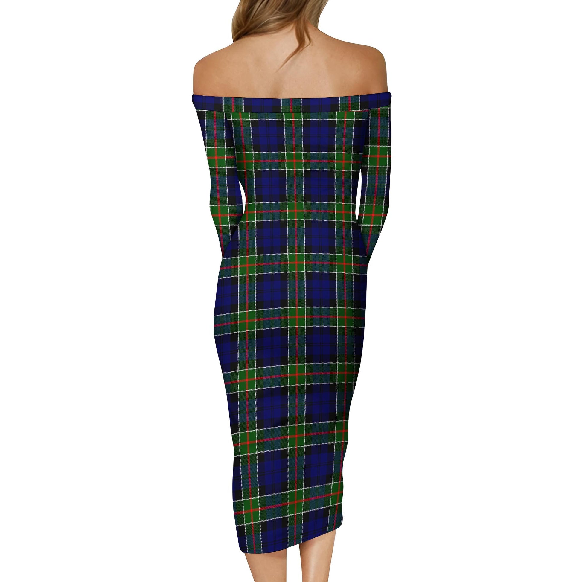 Colquhoun Modern Tartan Off Shoulder Lady Dress - Tartanvibesclothing