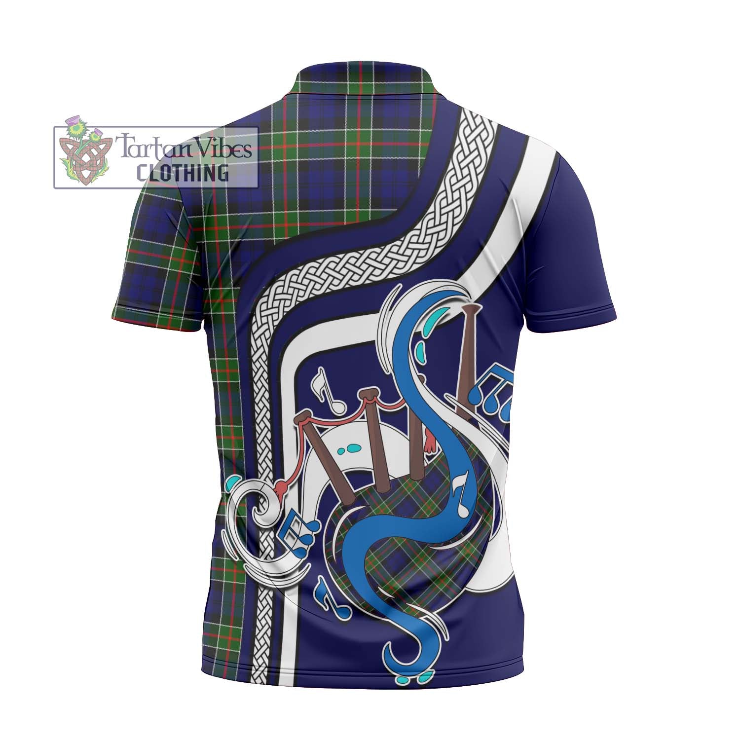 Tartan Vibes Clothing Colquhoun Modern Tartan Zipper Polo Shirt with Epic Bagpipe Style