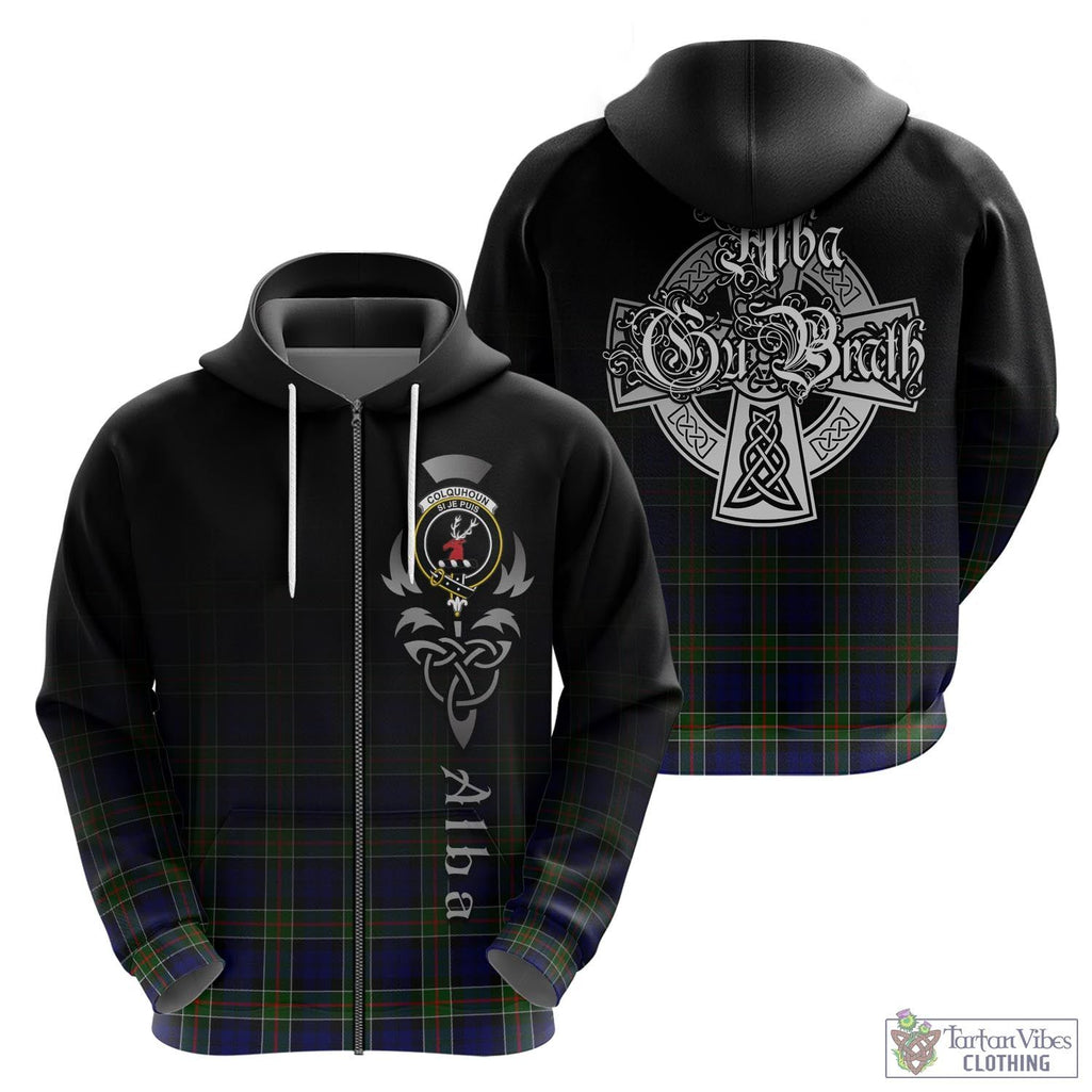 Tartan Vibes Clothing Colquhoun Modern Tartan Hoodie Featuring Alba Gu Brath Family Crest Celtic Inspired