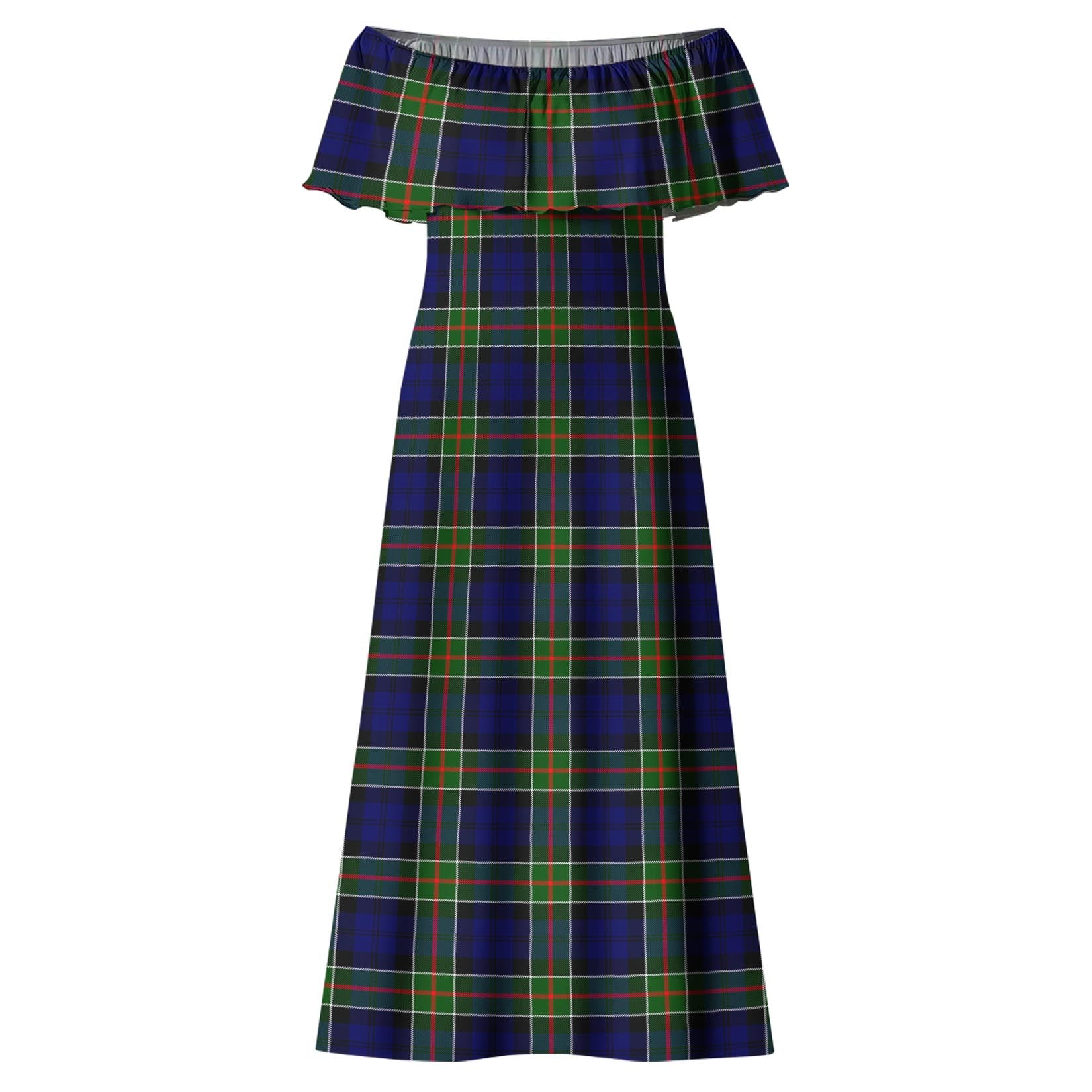 Colquhoun Modern Tartan Off Shoulder Long Dress - Tartanvibesclothing