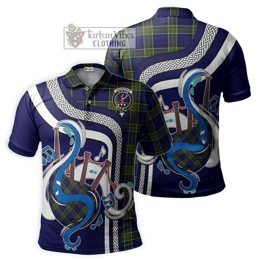 Tartan Vibes Clothing Colquhoun Modern Tartan Polo Shirt with Epic Bagpipe Style